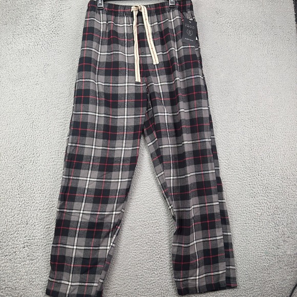 Izod Men Pajama Bottom Medium Gray Red Plaid Loungewear Sleepwear Drawstring NEW